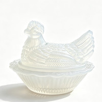 Vente en gros d'usine : Pot à bonbons en verre irisé en forme de poulet, plat de rangement ovale, récipient décoratif de table pour cuisine et salon