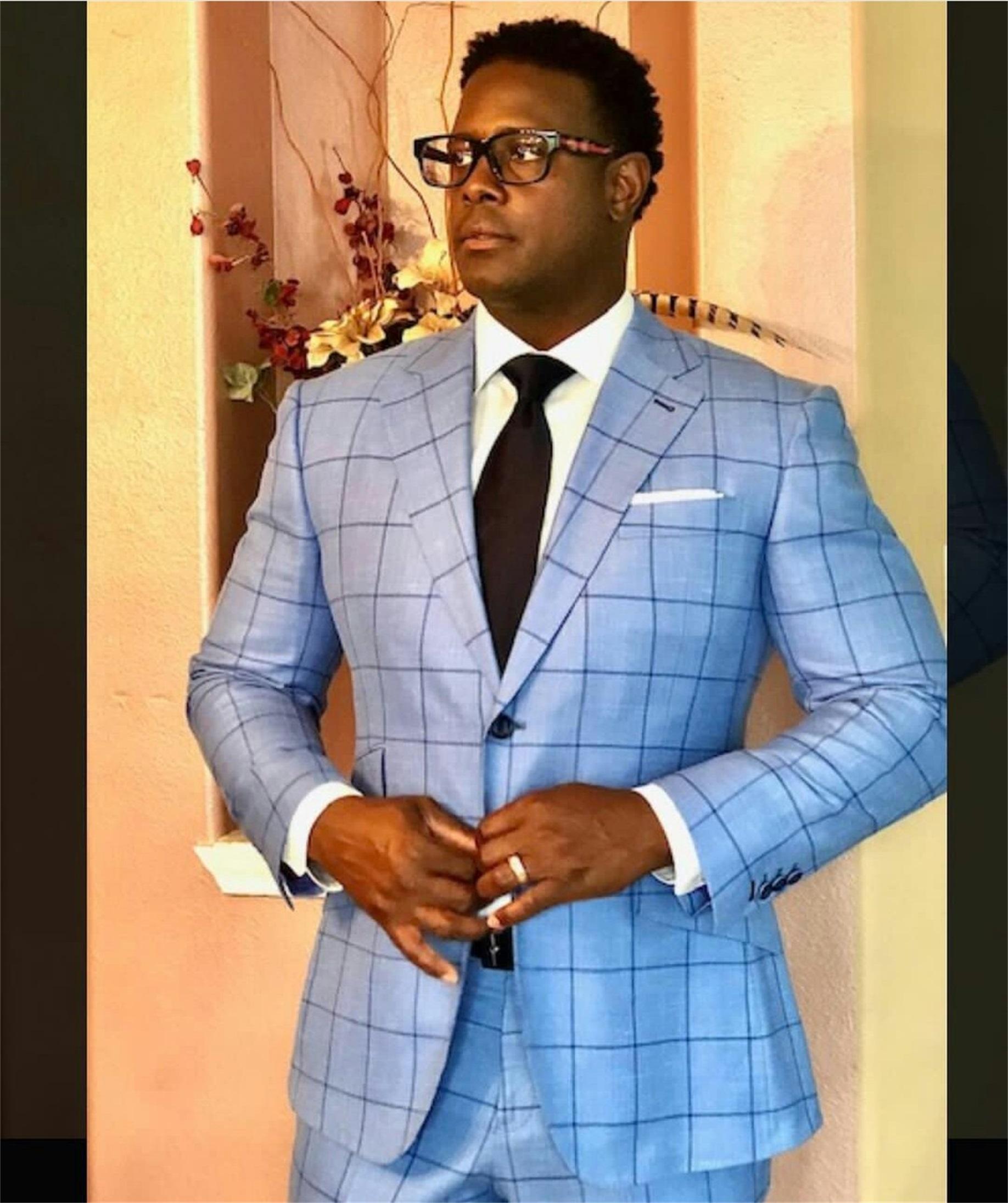 Mens Plaid Suit Blazer Slim 1 Button Wedding Prom Sport Coat Jacket Orange Blue