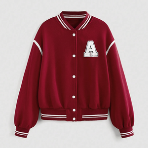 Chaqueta de béisbol con letras rojas informales Vintage para mujer, abrigo de invierno para trajes de Año Nuevo y vacaciones, chaquetas navideñas de SHEIN UK - Product Image 1
