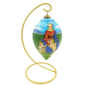 Custom פוצץ זכוכית Teardrop יד ציור בתולה מרי מחזיק ישו דפוס המולד בתוך צבוע כדורי חג המולד