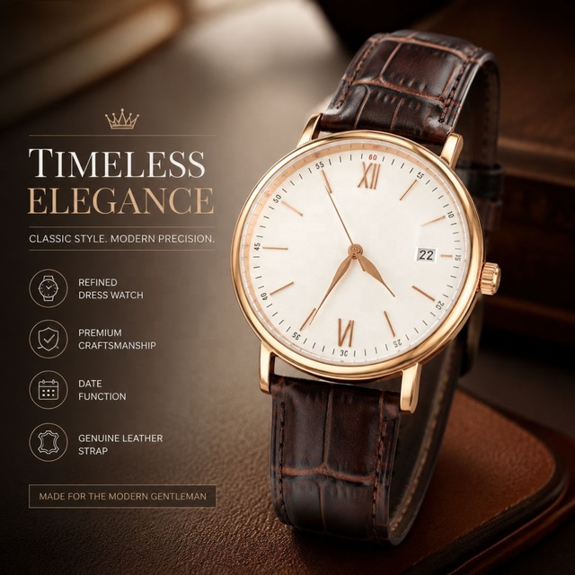 2026 Top Luxury Business Watch with Rose Gold Case Gray Dial Brown Leather Strap Casual Business Watch for Men