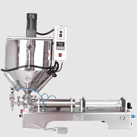 Machine de remplissage automatique de liquides et de pâtes haute précision à double buse, remplisseur à piston avec trémie de mélange et de chauffage pour miel et lait