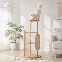 Torre para Gatos de Madera Minimalista Nórdica, Multinivel, para Interiores, con Poste Rascador de Sisal, Mueble de Pino Natural, Venta al Por Mayor