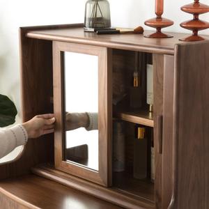 Nordic Solid Wood <b>Dressing</b> <b>Table</b> Walnut Color With <b>Mirror</b> Storage Bedroom Makeup <b>Vanity</b> - Product Image 4