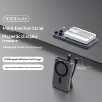Nouvelle batterie externe magnétique sans fil pliable avec support, batterie Li-Polymère 10000mAh haute capacité, câbles intégrés, charge rapide bidirectionnelle