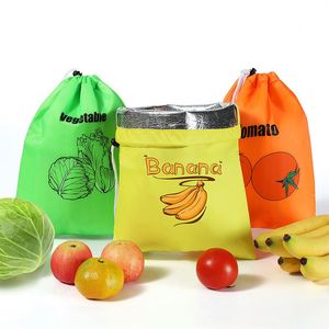 Sac isotherme réutilisable avec doublure en aluminium pour réfrigérateur, sac à cordon pour fruits et légumes - Product Image 1