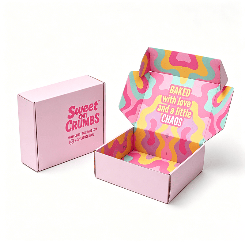 Pink Packaging Box With Vibrant Wavy Printed Carton Parcel Packaging And Shipping Boxes For Baked Goods And Sweet Treat Products