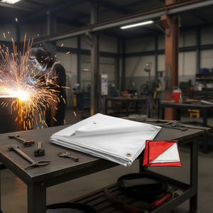 Manta Ignífuga de Fibra de Vidrio D0100HA5EUV de 8x10 Pies, Resistente al Calor, Blanca, para Protección en Soldadura y Uso en Talleres - Product Image 2