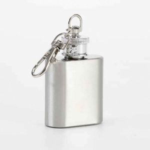 Stainless Steel Square <b>Flask</b> With Keychain Portable Travel Bottle Minimalist Design - Product Image 1