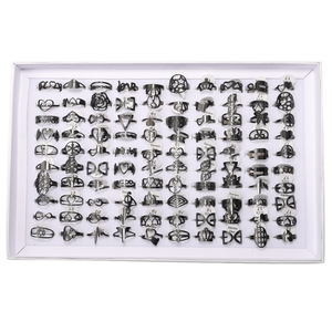 공장 멀티 스타일 스테인레스 스틸 플라워 하트 링 금도금 커팅 오픈 링 혼합 스타일 배치 링 - Product Image 3