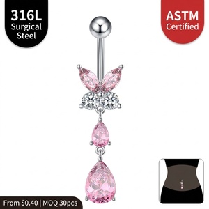 Anelli <span class=keywords><strong>per</strong></span> <span class=keywords><strong>Ombelico</strong></span> in Acciaio Inossidabile 316L con Cuore, Farfalla e Zirconi, <span class=keywords><strong>Piercing</strong></span> all'<span class=keywords><strong>Ombelico</strong></span>, Basso MOQ 30pz, Anelli <span class=keywords><strong>per</strong></span> <span class=keywords><strong>Ombelico</strong></span> ASTM all'Ingrosso - Product Image 4