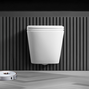 Ensemble <span class=keywords><strong>WC</strong></span> mural de luxe haut de gamme, <span class=keywords><strong>WC</strong></span> en céramique blanche robuste et haut de gamme avec design à bords carrés, réservoir encastré pour salle de bain - Product Image 2