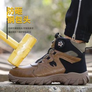 High Top Safety Shoes Steel Toe Shock Resistant Construction Work Boots Men Brown Black Button Closure - Product Image 5