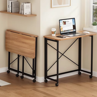 Table pliante roulante avec roues verrouillables, table en bois peu encombrante pour la cuisine ou le bureau, taille compacte, facile à déplacer