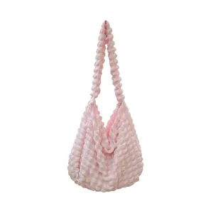 New Ladies Bubble Handbag Puffy Crossbody Messenger Bag Fashion Underarm Hobo Silk Seersucker Single Strap Shopping Shoulder Bag
