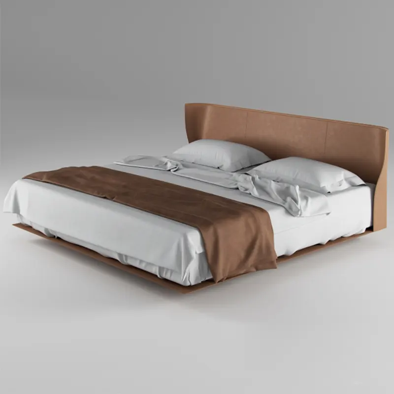 Cama King de diseño minimalista nórdico, muebles de dormitorio principal modernos de tela de lujo con función ajustable, dormitorio de doble piso