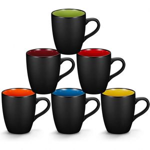 Custom logo 12oz 16oz Matte Black Porcelain Coffee Mugs with Handle Wholesale Restaurant Modern Ceramic Coffee Mug <b>Set</b> - Product Image 6