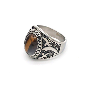 Anillo de acero inoxidable con piedra natural para hombre, sortija de oro de 18 quilates, Estilo vintage punk, 316L, venta al por mayor - Product Image 3