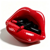 Support en céramique en forme de lèvres rouges, décoration créative pour la maison, rangement multifonctionnel pour pinceaux de maquillage et bijoux, idéal pour la vente en gros