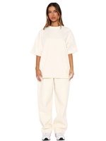 Ensemble deux pièces décontracté pour femme, style européen et américain, printemps/été, couleur unie, col rond, manches courtes, t-shirt et pantalon amples