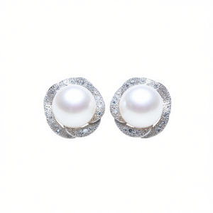 Pendientes de Perlas Akoya Mikimoto, Plata 925, Diseño de Flor, Perlas Redondas Blancas AAA, Engaste de Bisel, Joyería de Boda para Mujer - Product Image 1