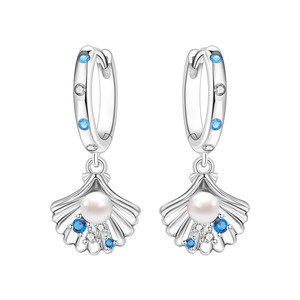 Pendientes/argollas de cobre blanco de nuevo estilo, con diseño de concha que no se decolora, originales, de alta gama, al por mayor para mujer - Product Image 1