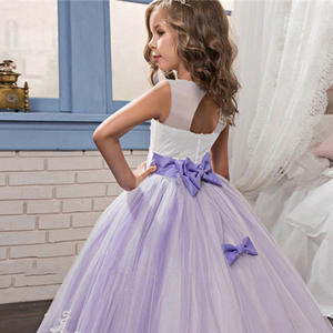 Robe longue occidentale rose et bleue à nœuds pour jeunes filles, idéale pour mariages, demoiselles d'honneur et petites filles d'honneur - Product Image 4