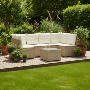 Ensemble de canapés de jardin en rotin 6 places, mobilier d'extérieur durable au design contemporain avec table en verre trempé - Product Image 2