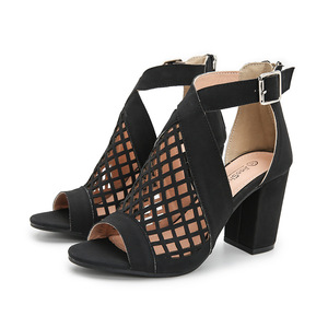 JiaoShangMi Sandalias de tacón con punta abierta, tacón grueso, correa trasera, zapatos elegantes transpirables para mujer, talla 35-40 - Product Image 2