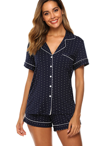 Comodo <span class=keywords><strong>Pigiama</strong></span> Termico in <span class=keywords><strong>Cotone</strong></span> di Bambù, Set con Maniche Corte e Bottoni, Design con Logo, Pigiami Comodi per la Sposa - Product Image 4