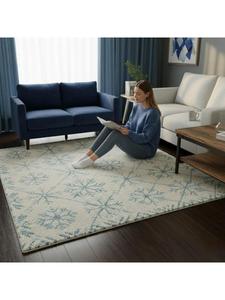 Tapis en laine tufté à la main bleu flocon de neige de qualité supérieure avec motif de style scandinave pour salon, chambre à coucher, intérieurs d'hôtel, vente en gros - Product Image 6