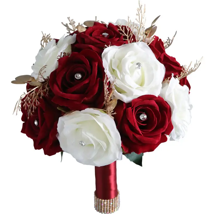 Hight Quality Romantic Wedding Hand Holding Flower Artificial Rose Bride Flower Bouquet per la decorazione domestica di nozze