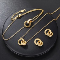 Ensemble collier, bracelet et boucles d'oreilles à chiffres romains en acier inoxydable plaqué or 18 carats PVD, résistant à l'eau et au ternissement, bijoux tendance