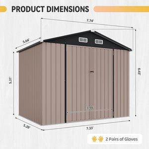 Wholesale 8x6FT Shed with Floor Galvanized Steel Outdoor <strong>Storage</strong> Shed Metal <strong>Garden</strong> Shed with Double Doors - Product Image 2