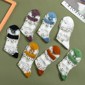 प्रचार लोकप्रिय स्पष्ट लड़कियों छोटे डेज़ी फूल के टखने छोटे मोजे, महिलाओं के लिए आकस्मिक तुले तिमाही मोजे - Product Image 2