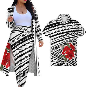 Ensemble de jogging pour couple avec motif tribal polynésien SAMOA, robe à manches longues, manteau, cape, ensemble de 2 pièces pour femme, design de robe et chemise pour homme, ensemble de 2 pièces - Product Image 4