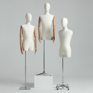 服装展示非洲长腿黑色/白色亚麻男装人体模型半身，带灵活的木制手臂 - Product Image 2