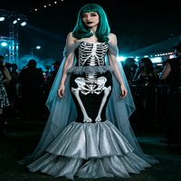 Ensemble de costume de sirène squelette pour femme, déguisement d'Halloween avec châle en tulle