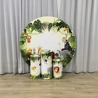 Support de toile de fond rond de haute qualité, très populaire, avec housse à thème dessin animé pour événements de baby shower et anniversaires
