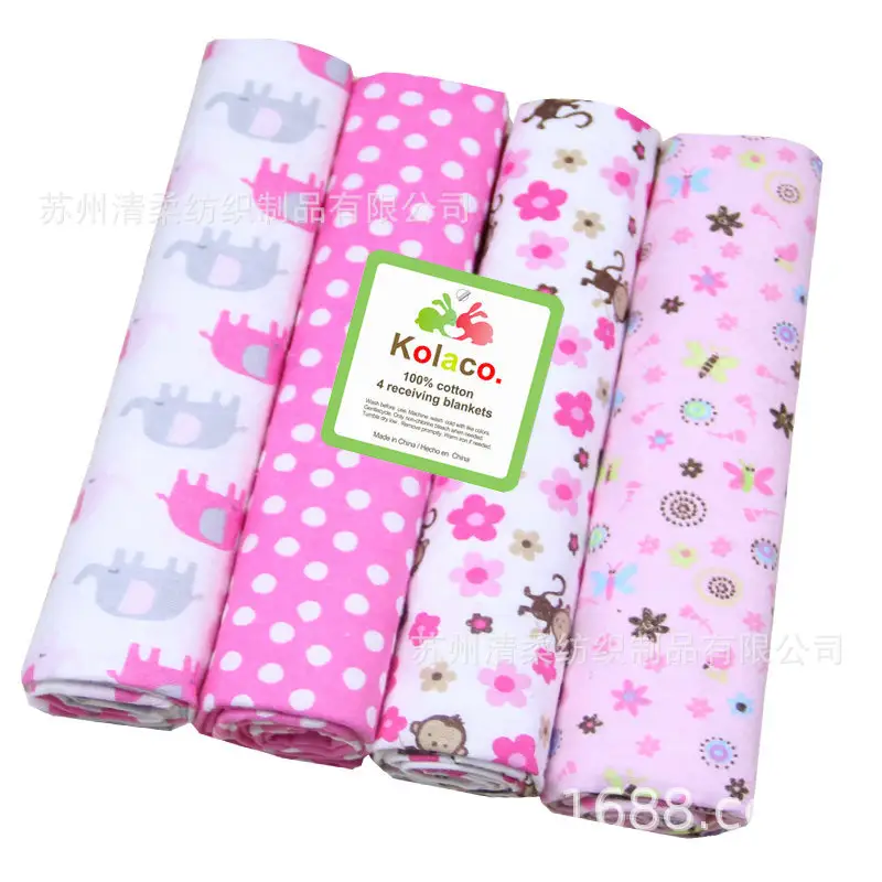 Chăn Em Bé Vải Flanen Cotton Nguyên Chất 76*76 4 Gói Khăn Quấn Em Bé Khăn Tắm