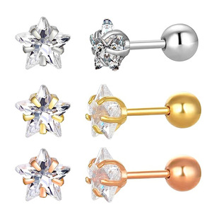 Boucles d'oreilles clous étoile en zircon, en acier inoxydable, sertissage à griffes, argent, or, or rose, bijoux de mode pour fêtes - Product Image 1