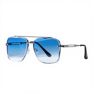 Gafas de Sol de Metal con Doble Barra, Tendencia de Moda 2026, Sin Montura, UV400, Marrón, Azul, Gris, Unisex, Logotipo Personalizado - Product Image 3