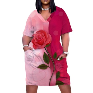 Abito da donna <span class=keywords><strong>taglie</strong></span> forti, morbido e traspirante, a mezza manica, scollo a V, lunghezza al ginocchio, linea ad A, personalizzabile con stampa, <span class=keywords><strong>abbigliamento</strong></span> casual - Product Image 1