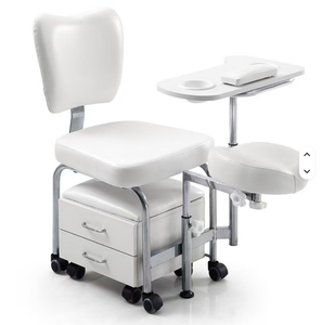 Table de pédicure moderne, chaise de manucure en noir, blanc, rose avec tabouret mobile pour salon de coiffure - Product Image 4