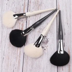 Pinceaux de maquillage personnalisés Logo étiquette privée grand éventail brosse à poudre cheveux naturels tube en cuivre manche en bois massif