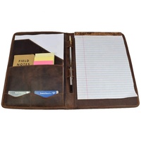 Bourbon de cuero marrón cartera profesional carpeta organizador Padfolio A4 escritura pluma y titular de la tarjeta hecha a mano