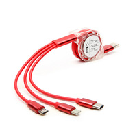Kabel USB dapat ditarik 1M Meter 3-in-1, pengisi daya cepat Data sinkronisasi multifungsi pencahayaan untuk Android IOS mikro Tipe C