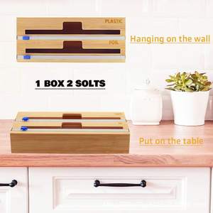 Wooden Food Wrap Cutter Box Dual Slot Plastic Foil <b>Organizer</b> Kitchen <b>Drawer</b> Storage Natural Wood Color - Product Image 2