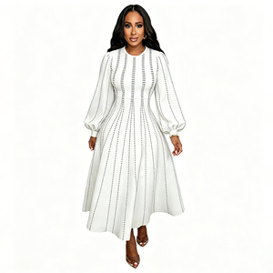 European and American fashion women's long sleeved printed dress with <b>lantern</b> sleeves and waist cinching <b>large</b> swing skirt - Product Image 2