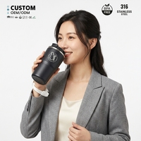 Taza de Café de Acero Inoxidable 316 con Aislamiento al Vacío, 360 ml, Negra Mate, con Correa de Transporte y Logotipo Personalizado